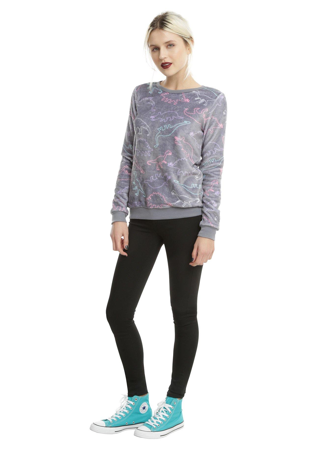 Pastel Dinosaur Girls Fuzzy Sweater, , alternate