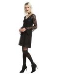 Black Lace Bell Sleeve Chiffon Dress, , alternate