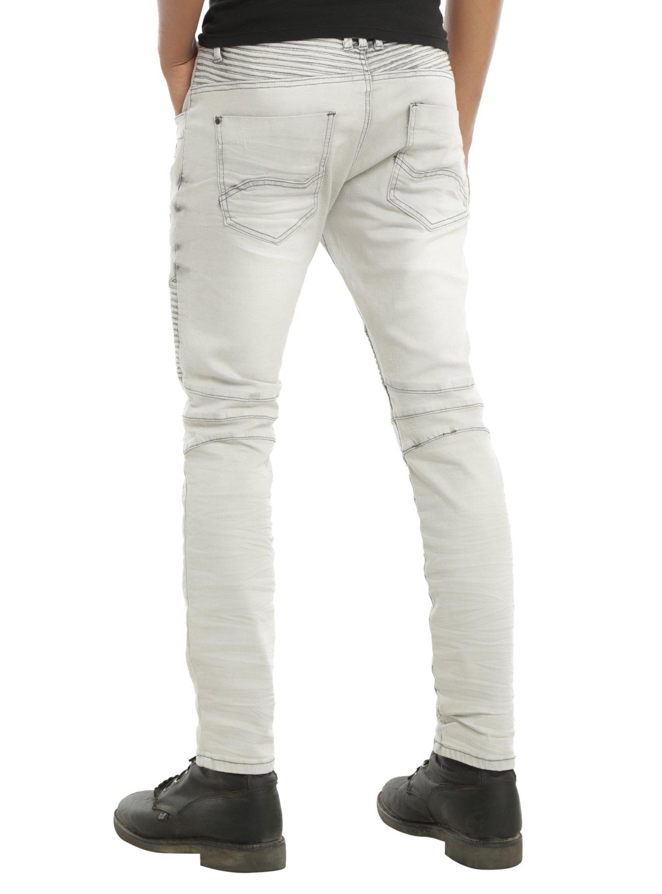 BlacX Light Wash Pintuck Moto Skinny Jeans, , alternate