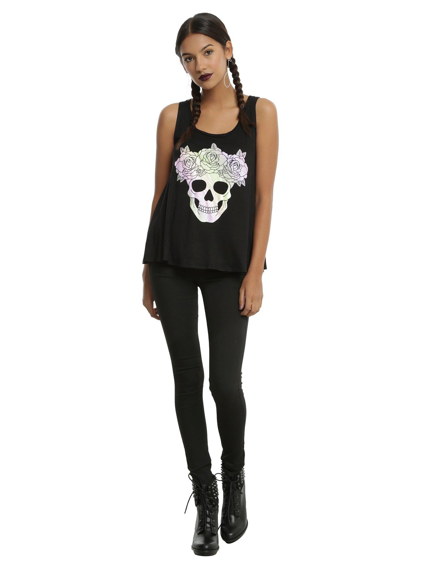 Pastel Skull Deconstructed Girls Tank Top, , alternate