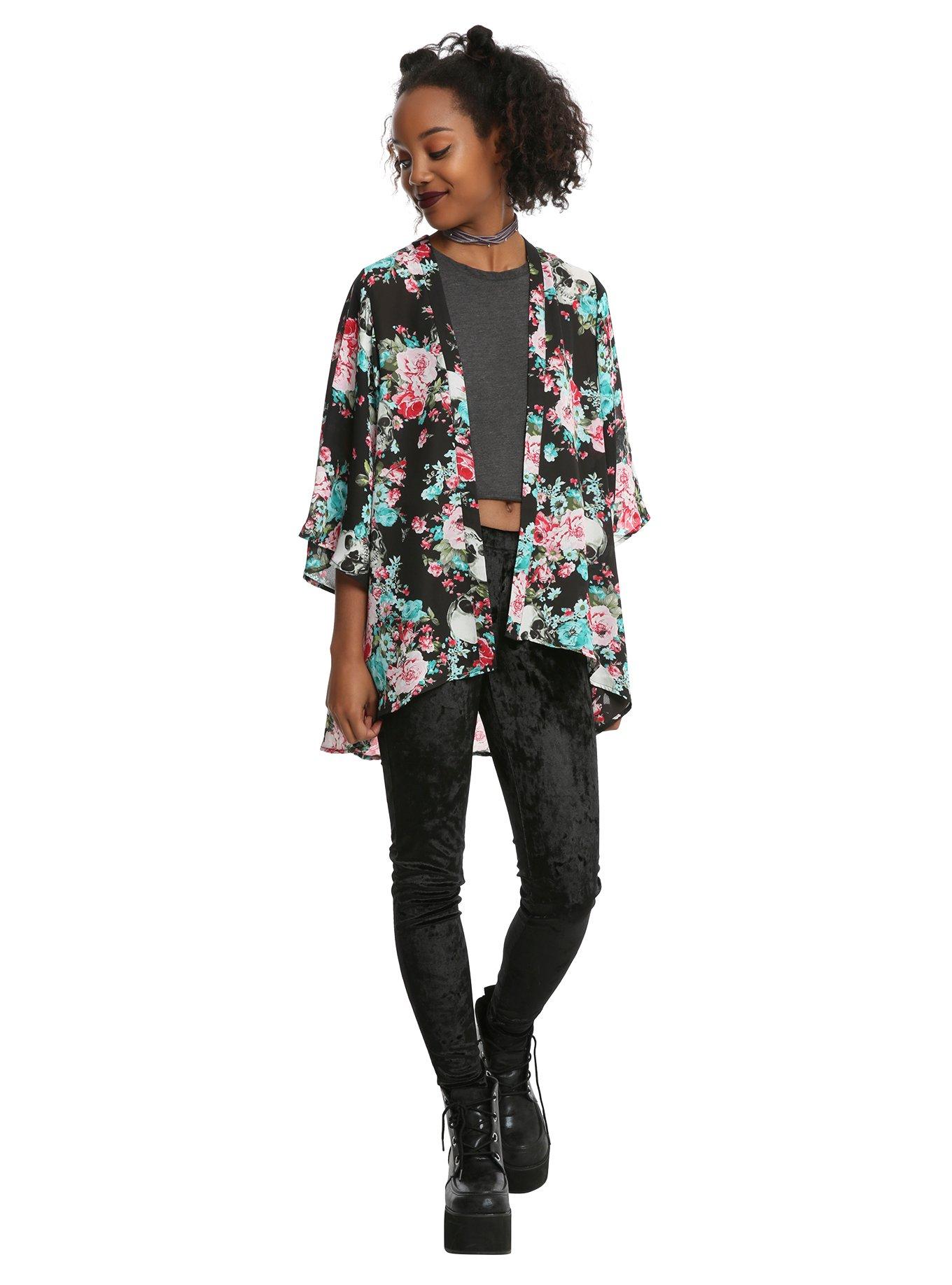 Floral Skull Kimono, , alternate