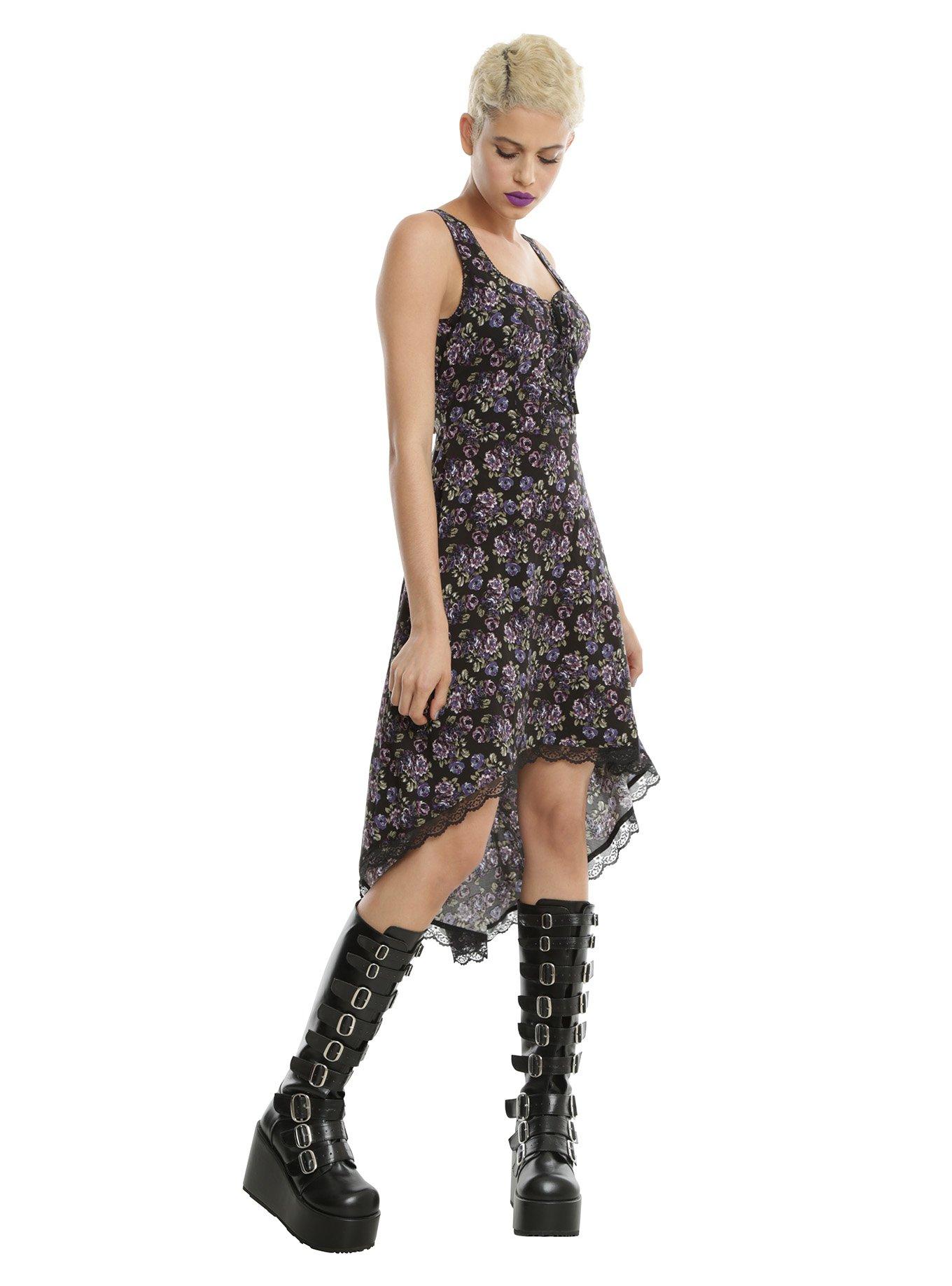 Vintage Purple Rose Hi-Low Hem Dress, , alternate