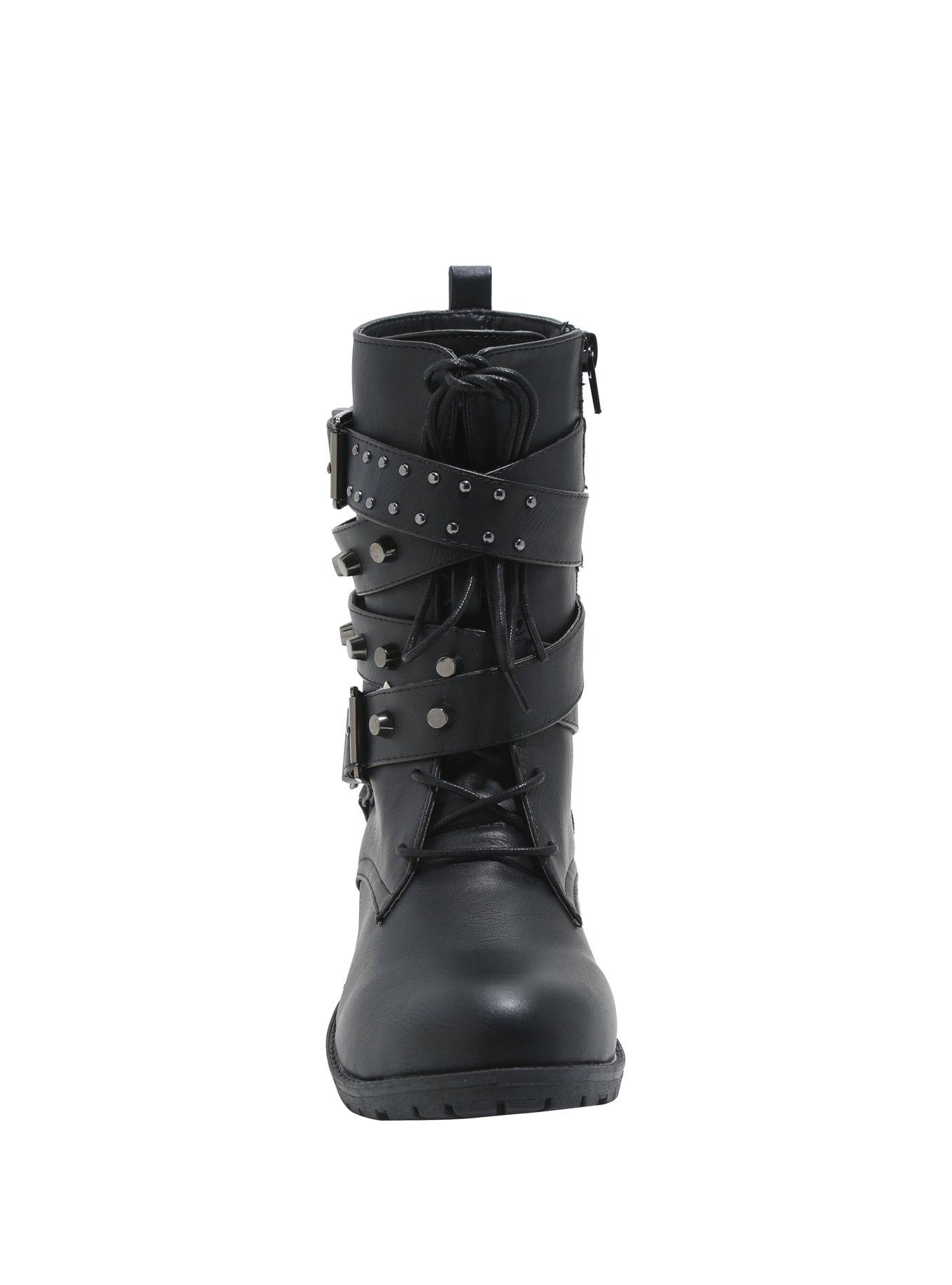 Black Wrap Strap Buckle Boots, , alternate