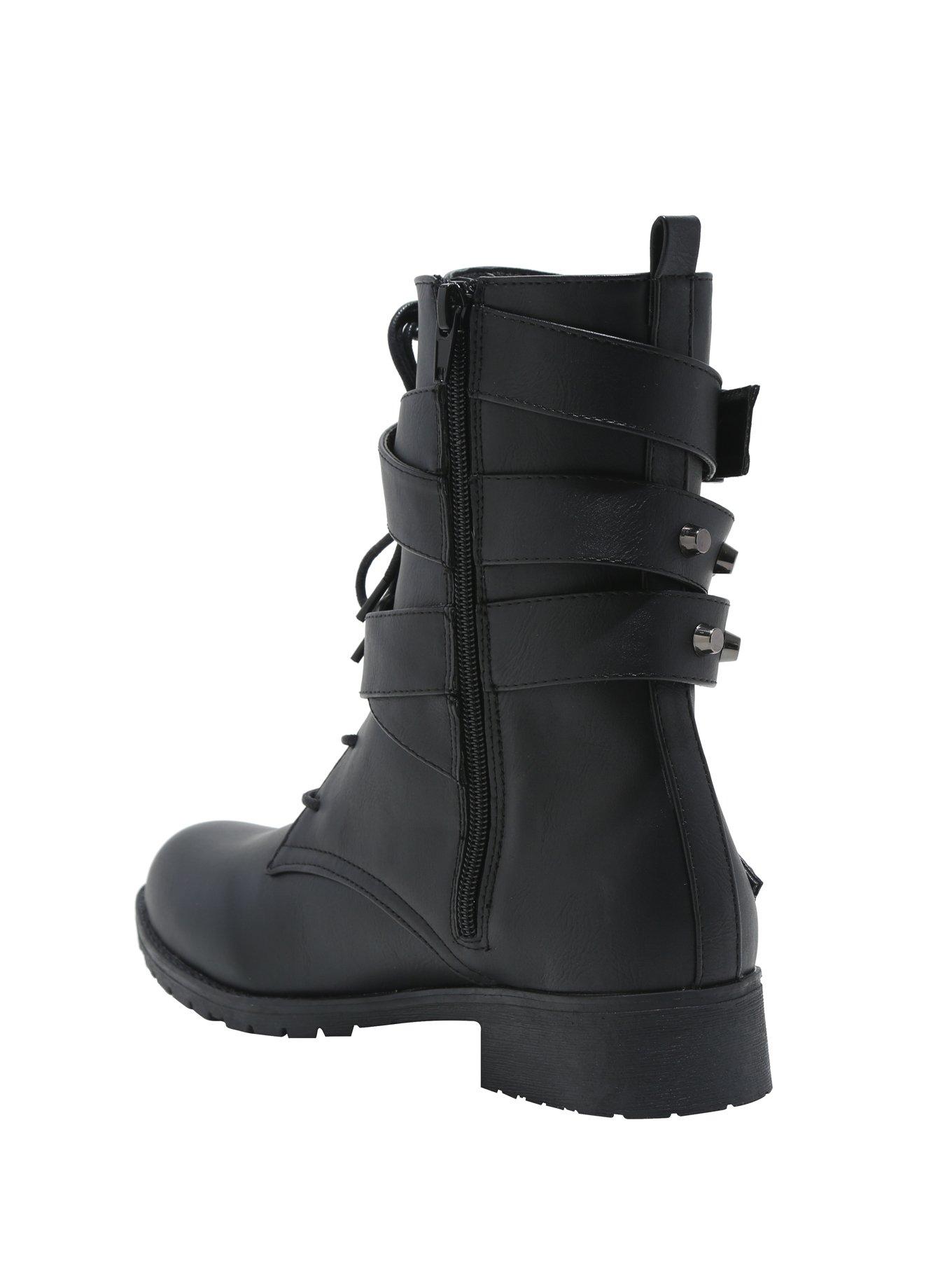 Black Wrap Strap Buckle Boots, , alternate