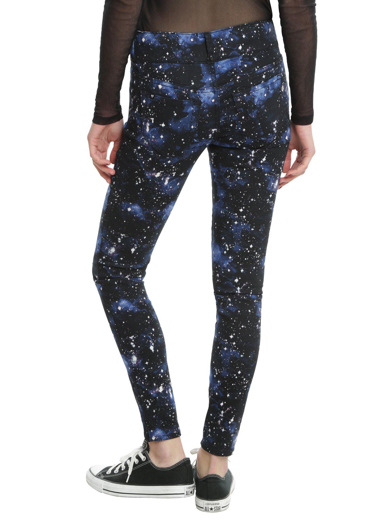 Blackheart Blue Galaxy Print Super Skinny Jeans, , alternate