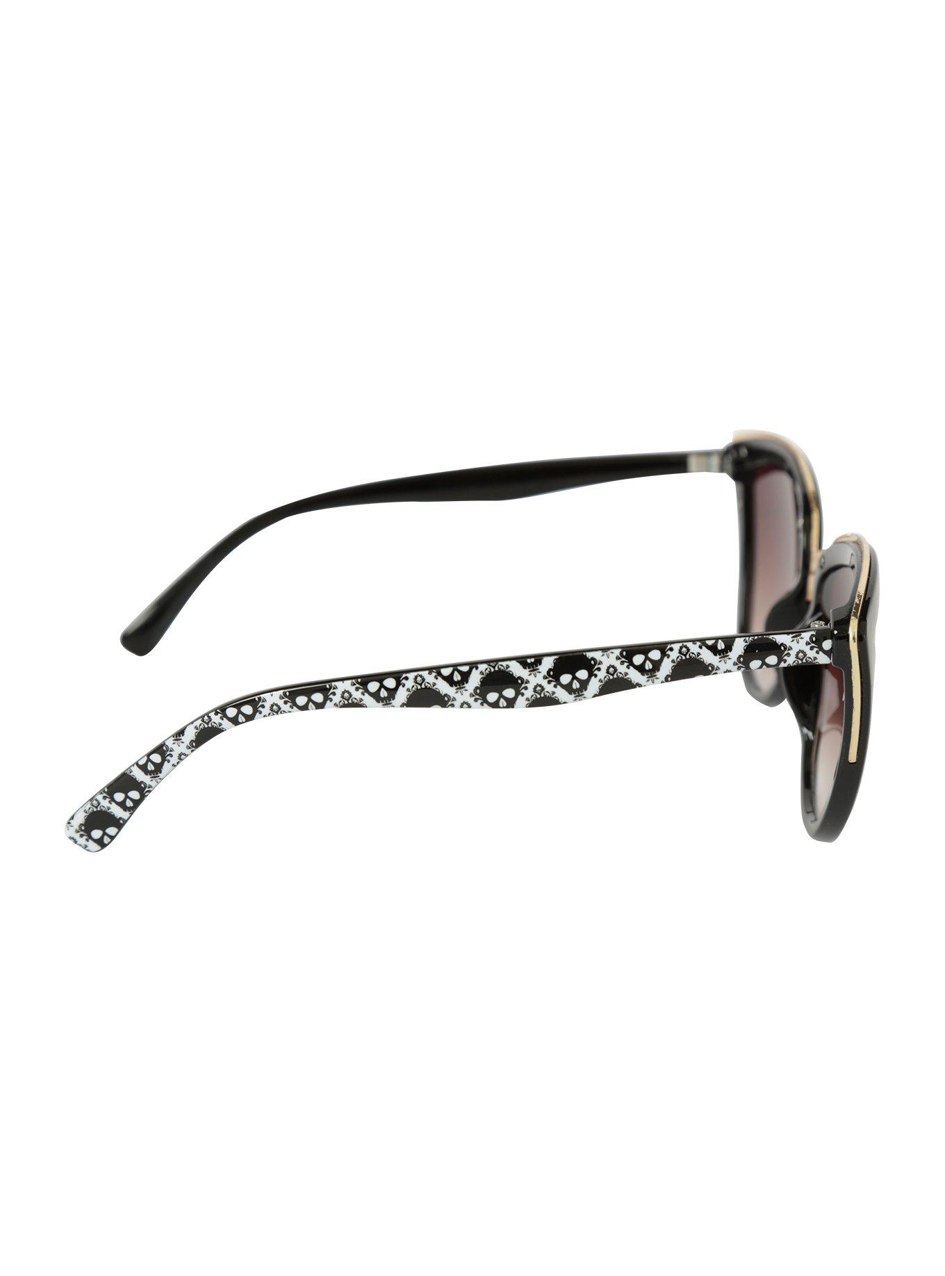 Black Skull Damask Arm Gold Metal Bridge Sunglasses, , alternate