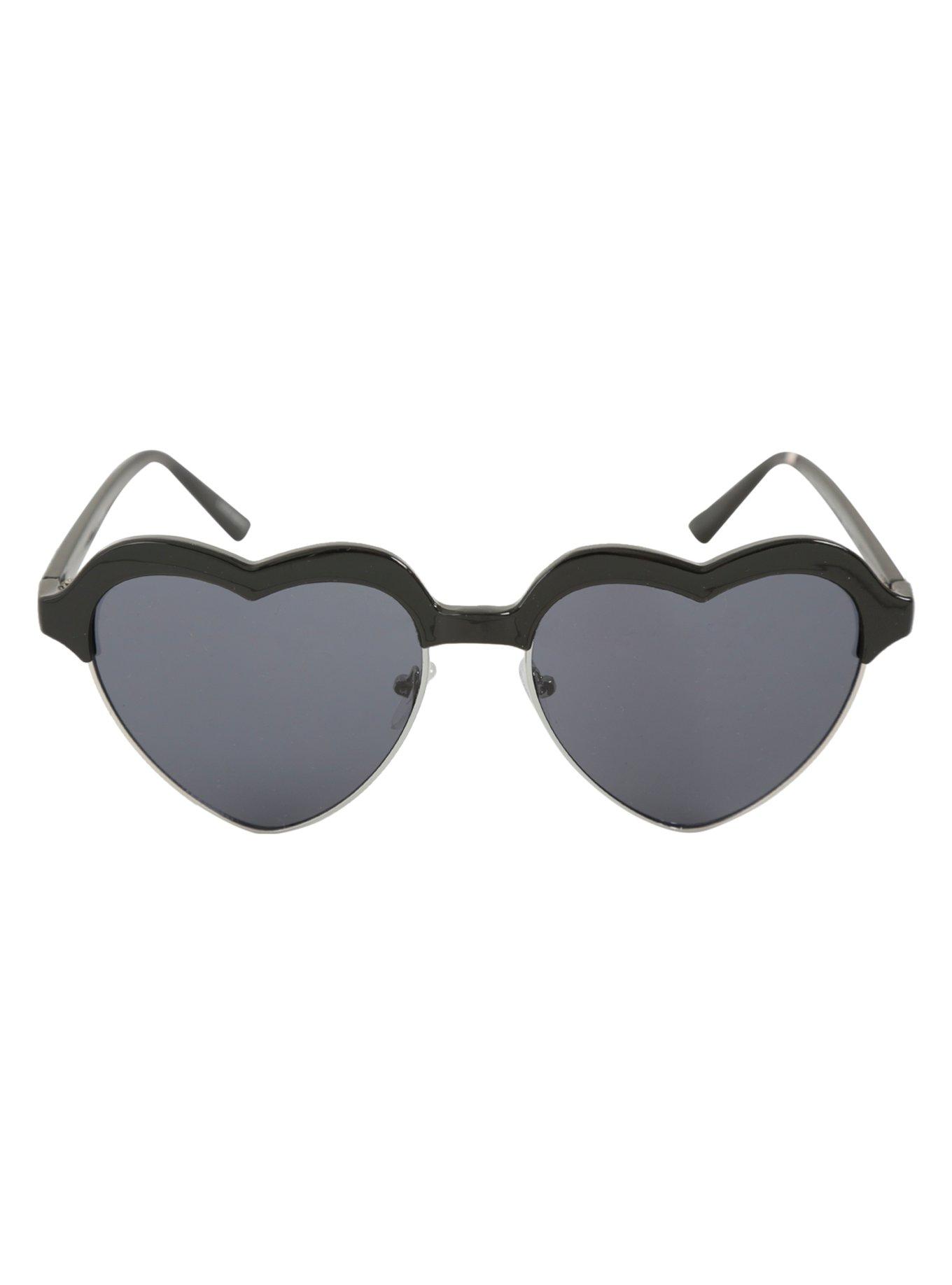 Matte Black Skull Heart Sunglasses, , alternate