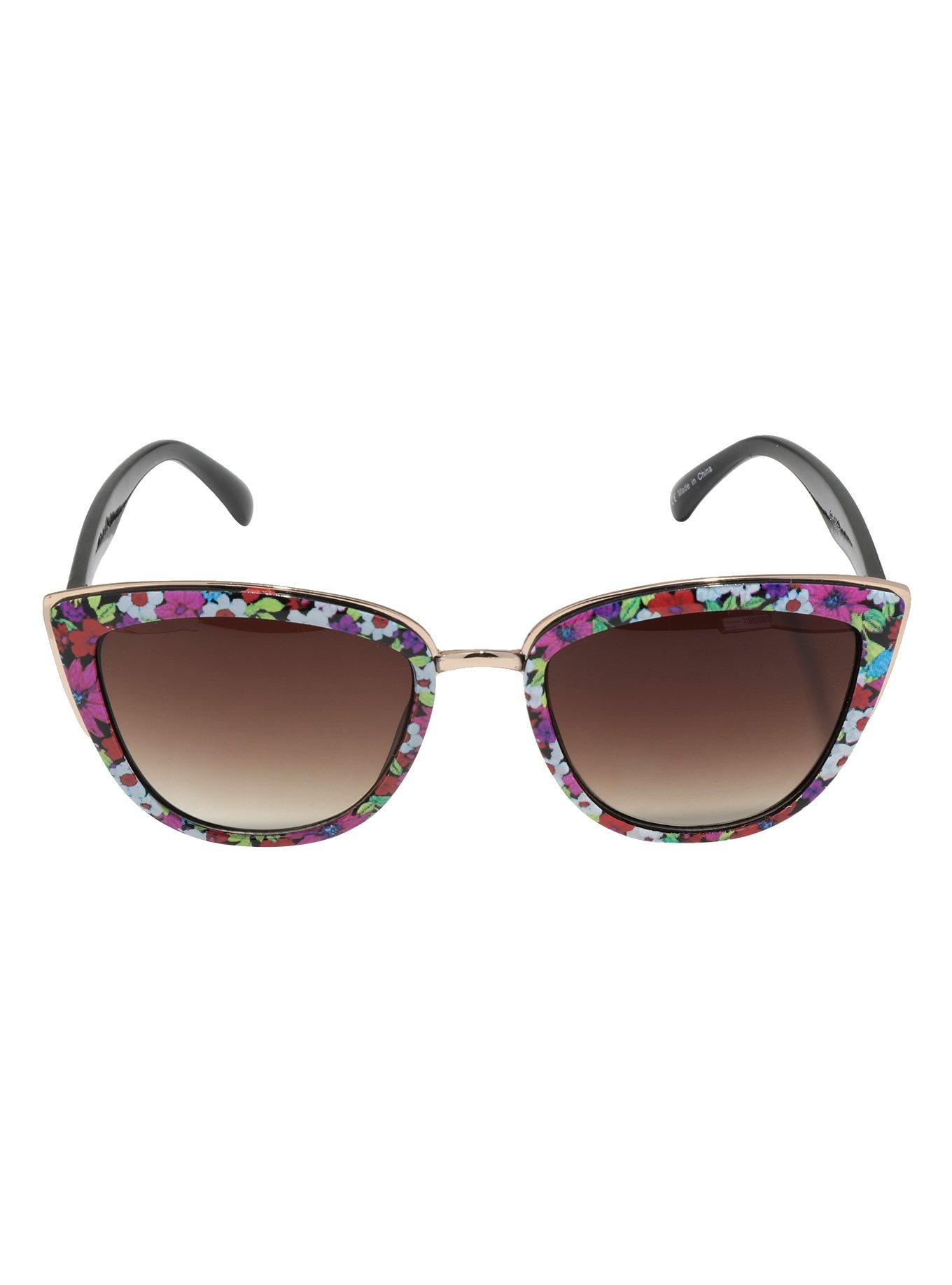 Floral Metal Bridge Cat Eye Sunglasses, , alternate