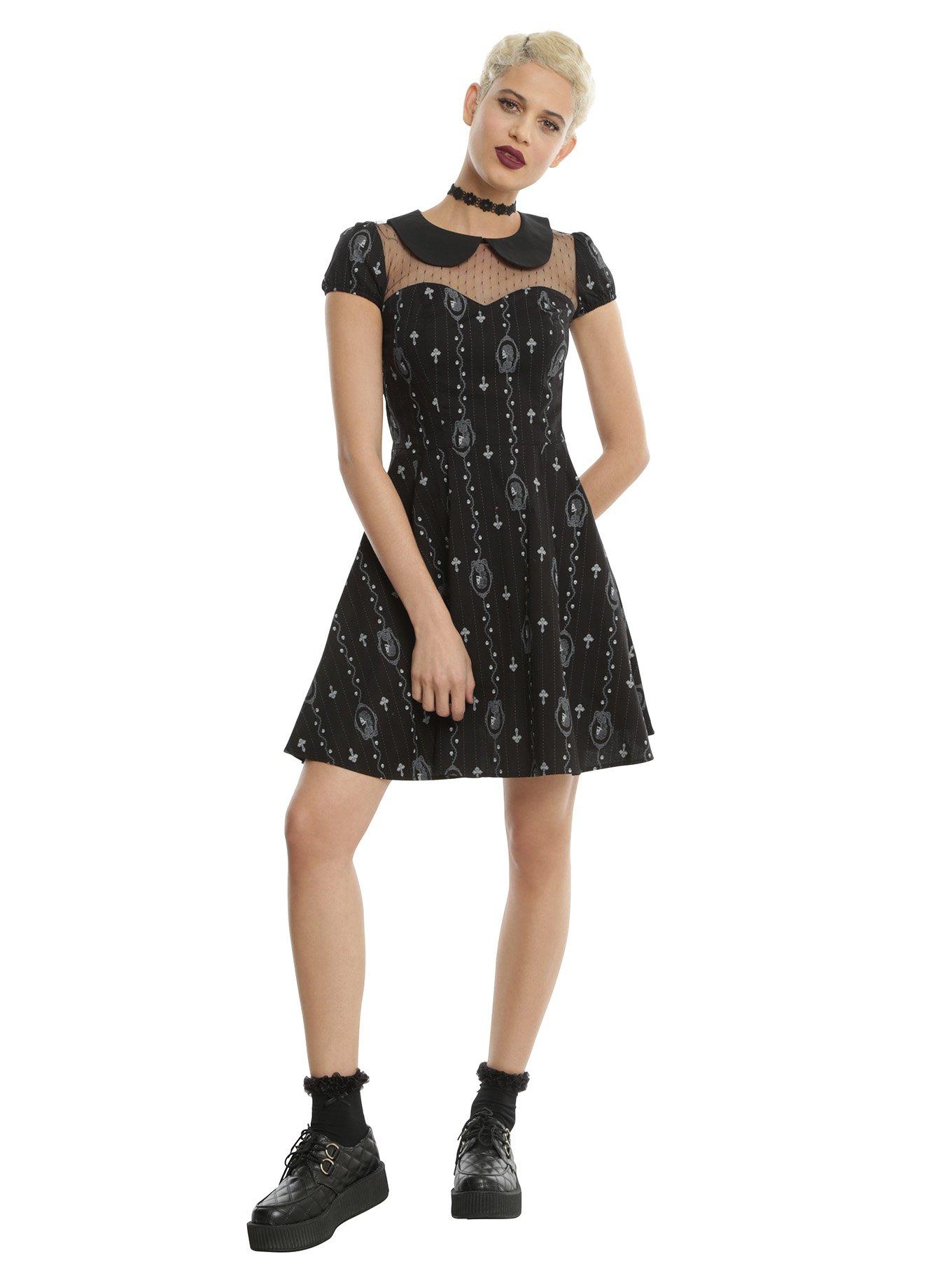 Hell Bunny Gemma Skull Cameo Collar Dress, , alternate