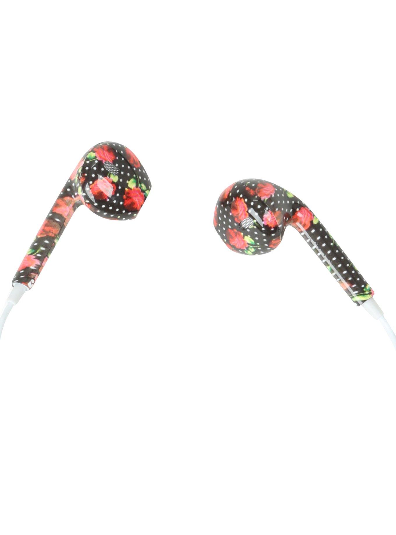 Micase Polka Dot Rose Print Earbuds, , alternate