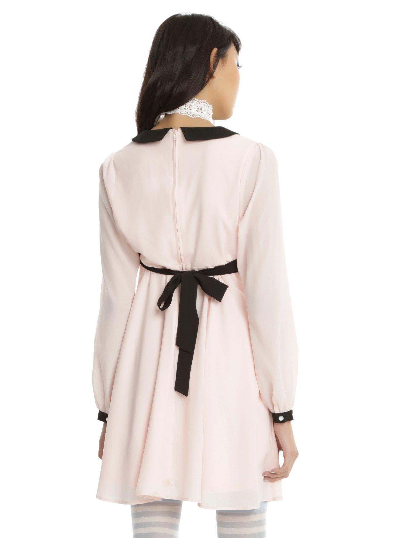 Blush & Black Collared Long-Sleeved Fit & Flare Dress, , alternate