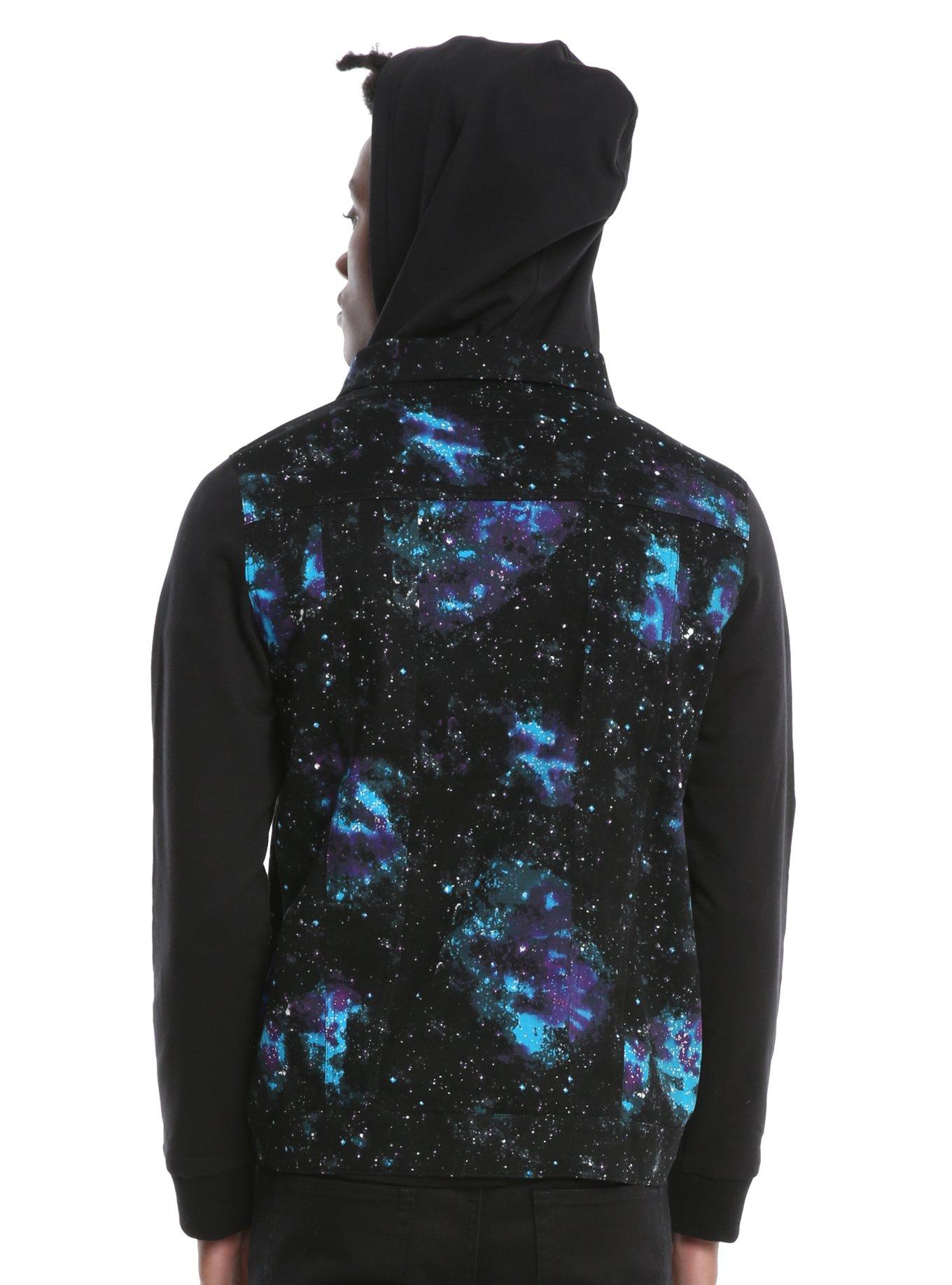 XXX RUDE Galaxy Print Denim Black Fleece Hooded Jacket, , alternate
