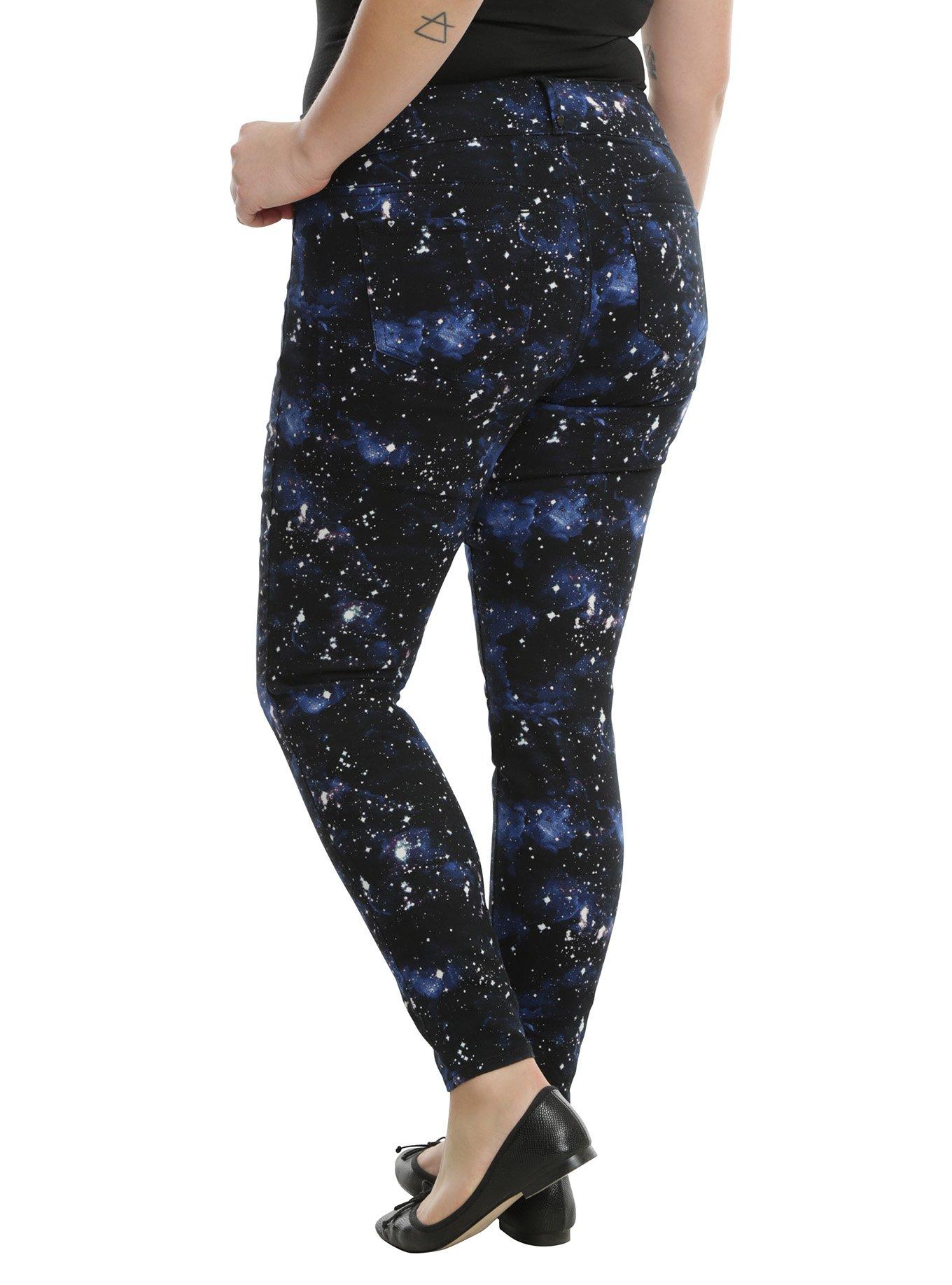 Blackheart Blue Galaxy Print Super Skinny Jeans Plus Size, , alternate