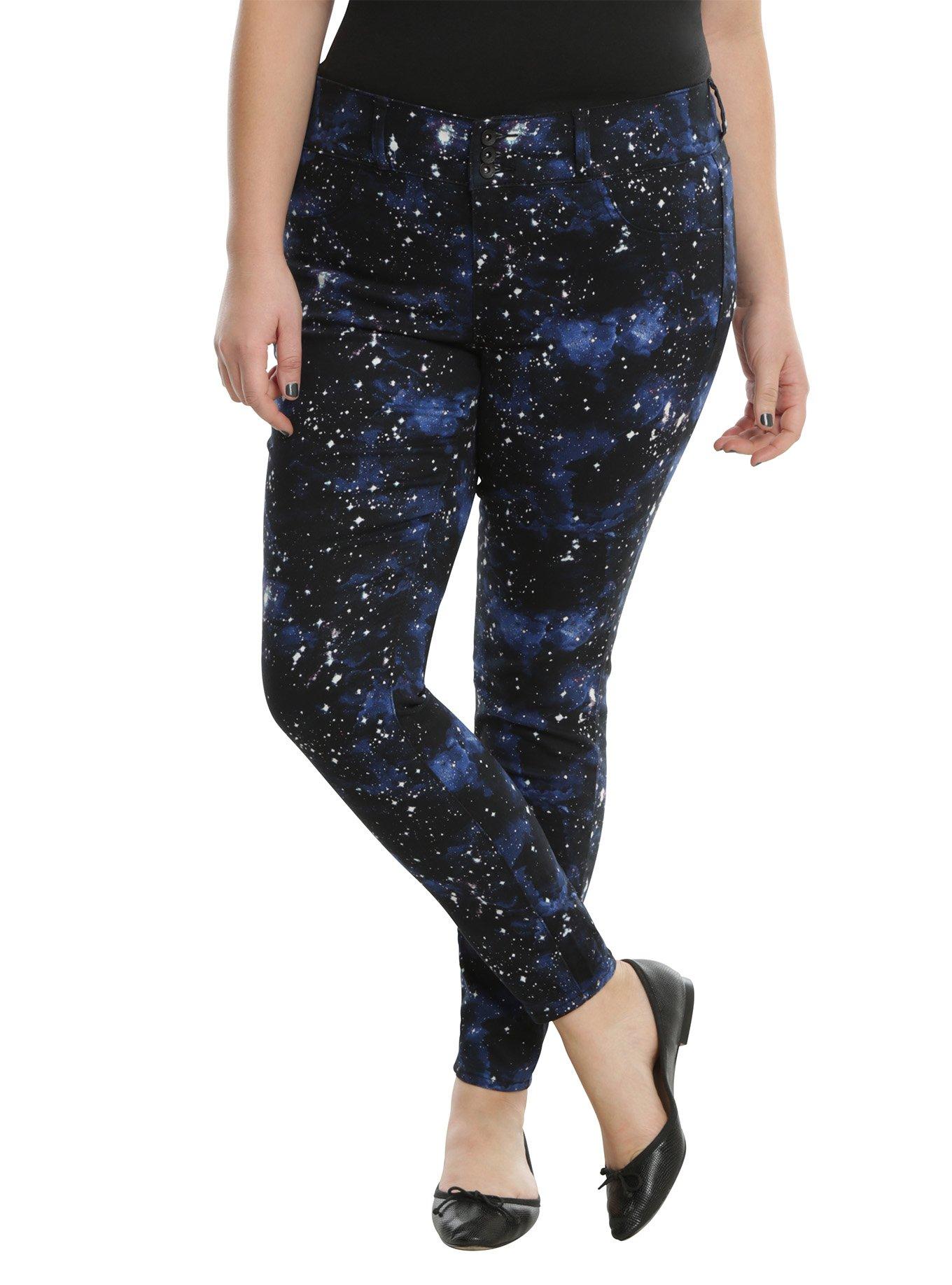 Blackheart Blue Galaxy Print Super Skinny Jeans Plus Size, , alternate