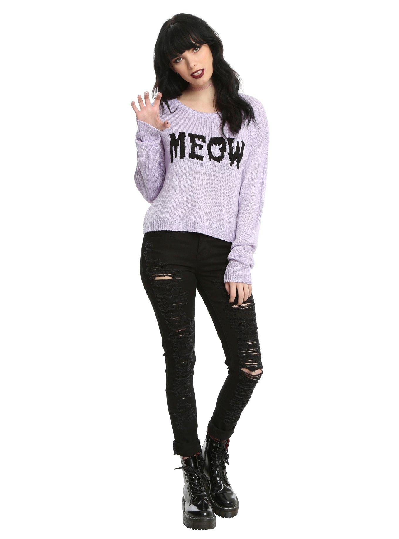 Purple Meow Girls Sweater, , alternate