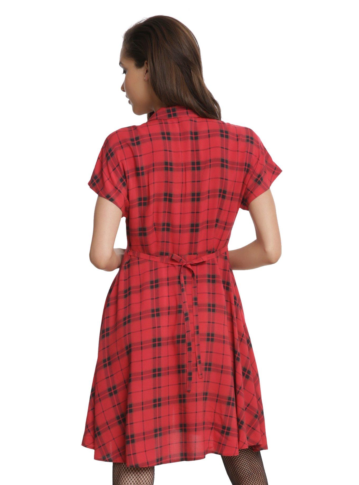 Red & Black Plaid Button-Up Dress, , alternate
