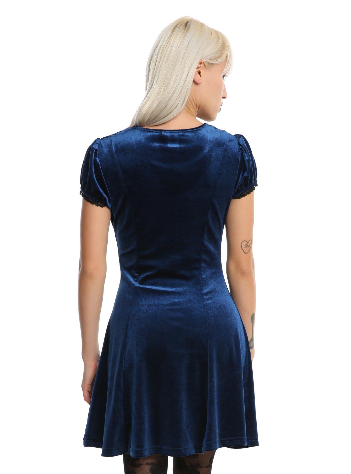 Blue Velvet Swiss Dot Yoke Dress, BLUE, alternate