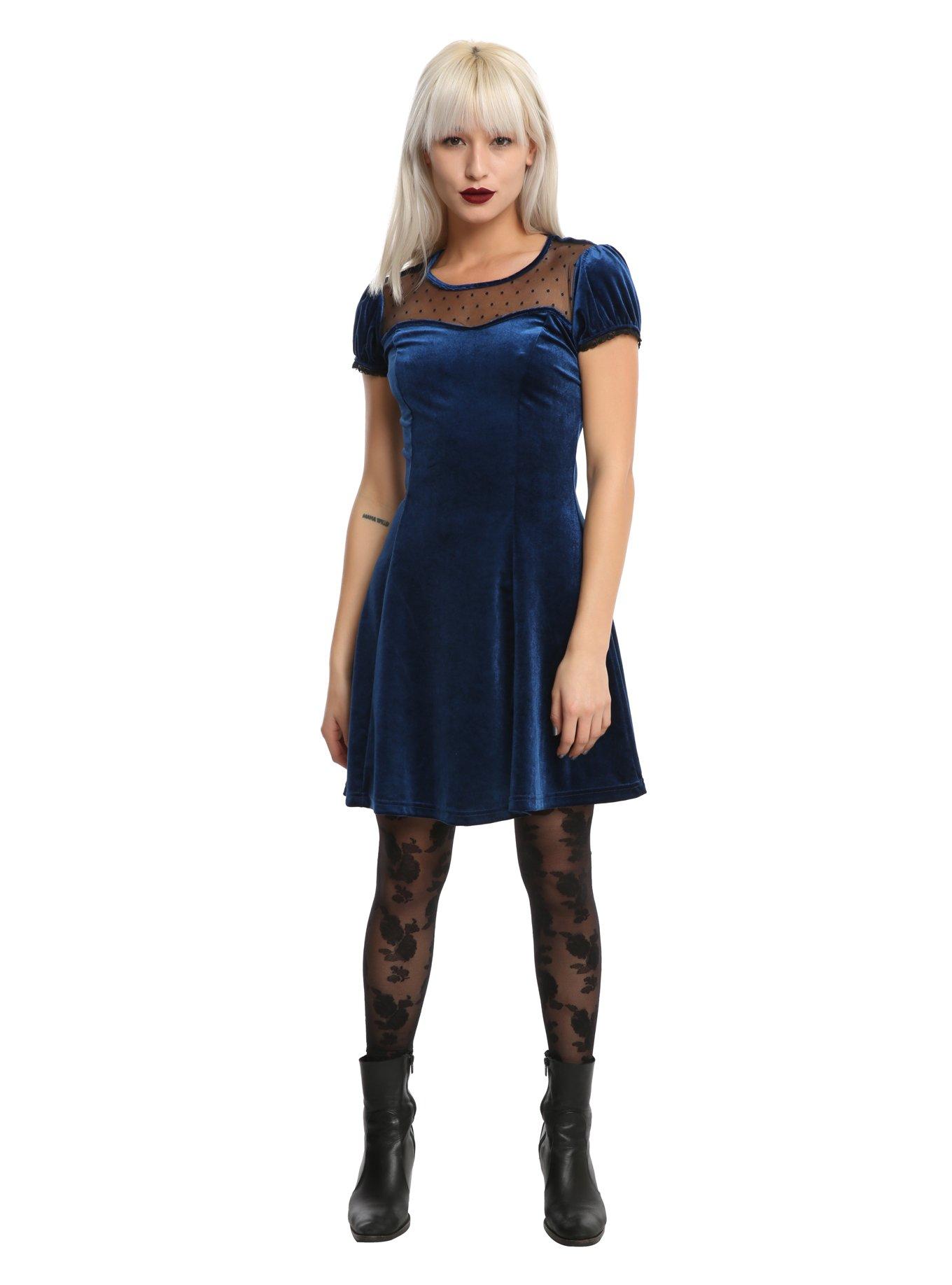 Blue Velvet Swiss Dot Yoke Dress, BLUE, alternate