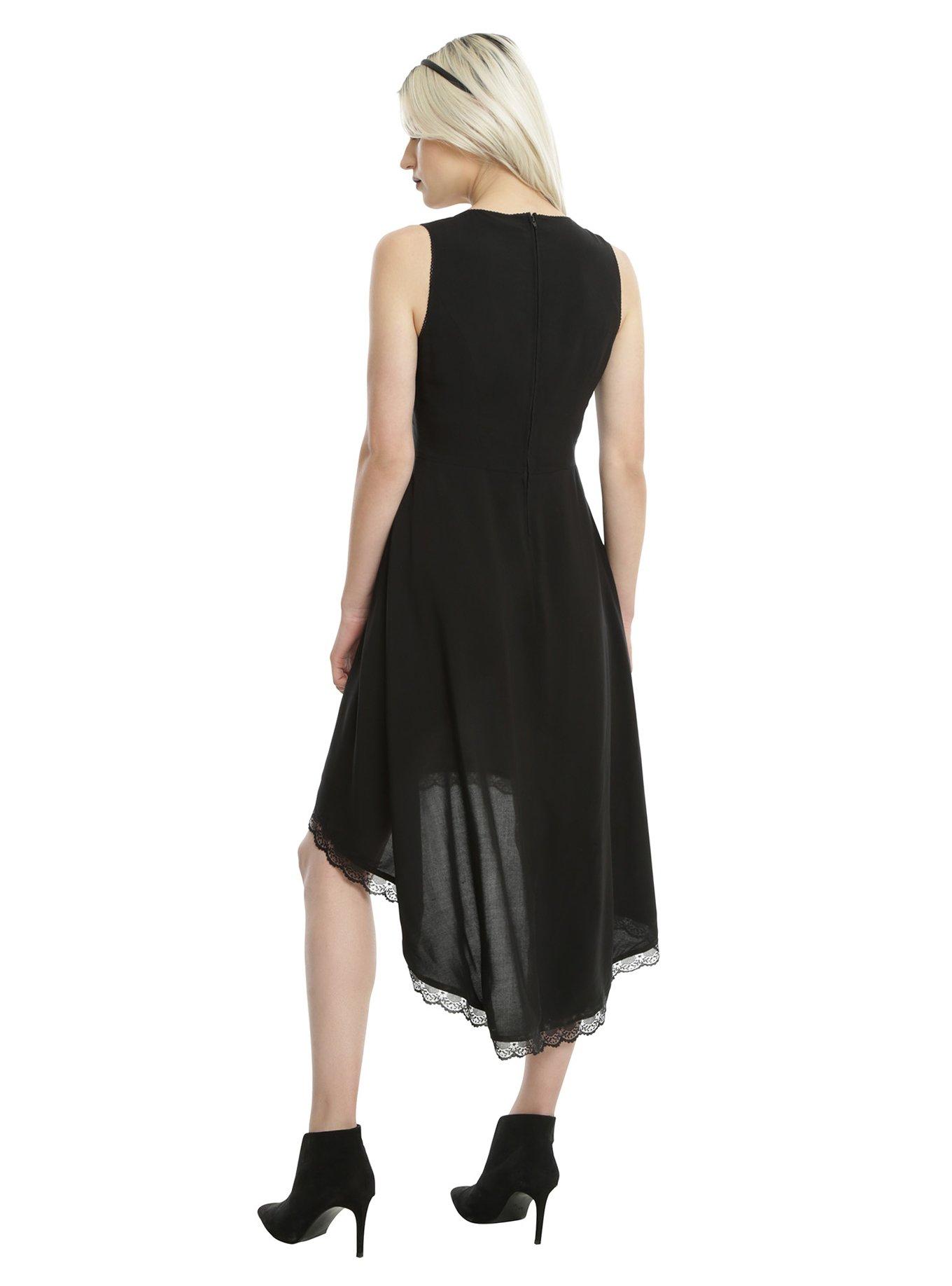 Black Lace-Up Front Hi-Low Hem Dress, , alternate
