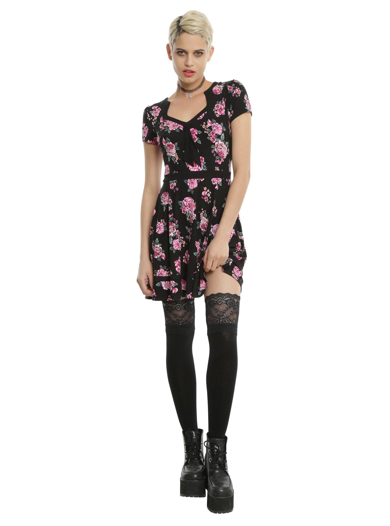 Pink Floral Tie Accent Dress, , alternate