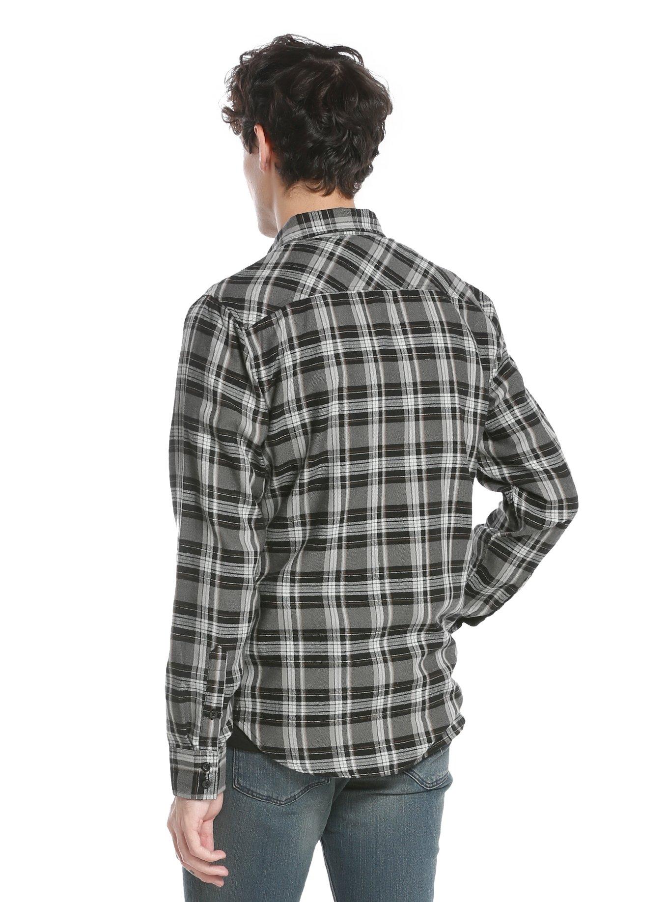 XXX RUDE Grey Black & Brown Plaid Woven Button-Up, , alternate