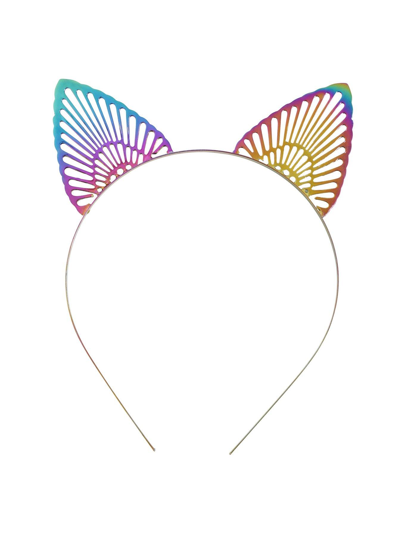 Rainbow Metal Cat Ear Headband, , alternate
