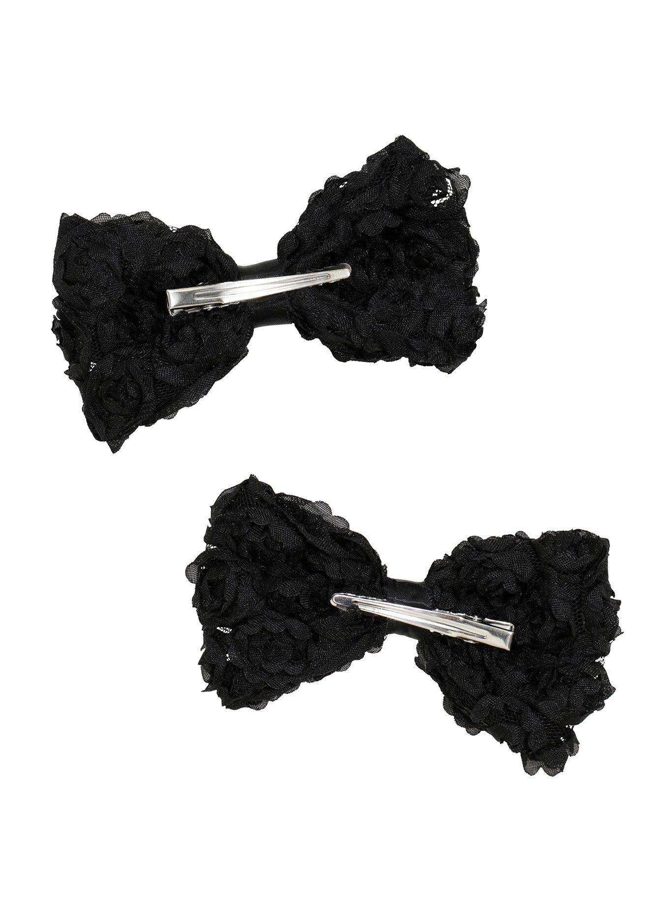 Blackheart Black Rosette Hair Bow Set, , alternate