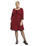 Burgundy Lace-Up Trim Dress Plus Size, , alternate