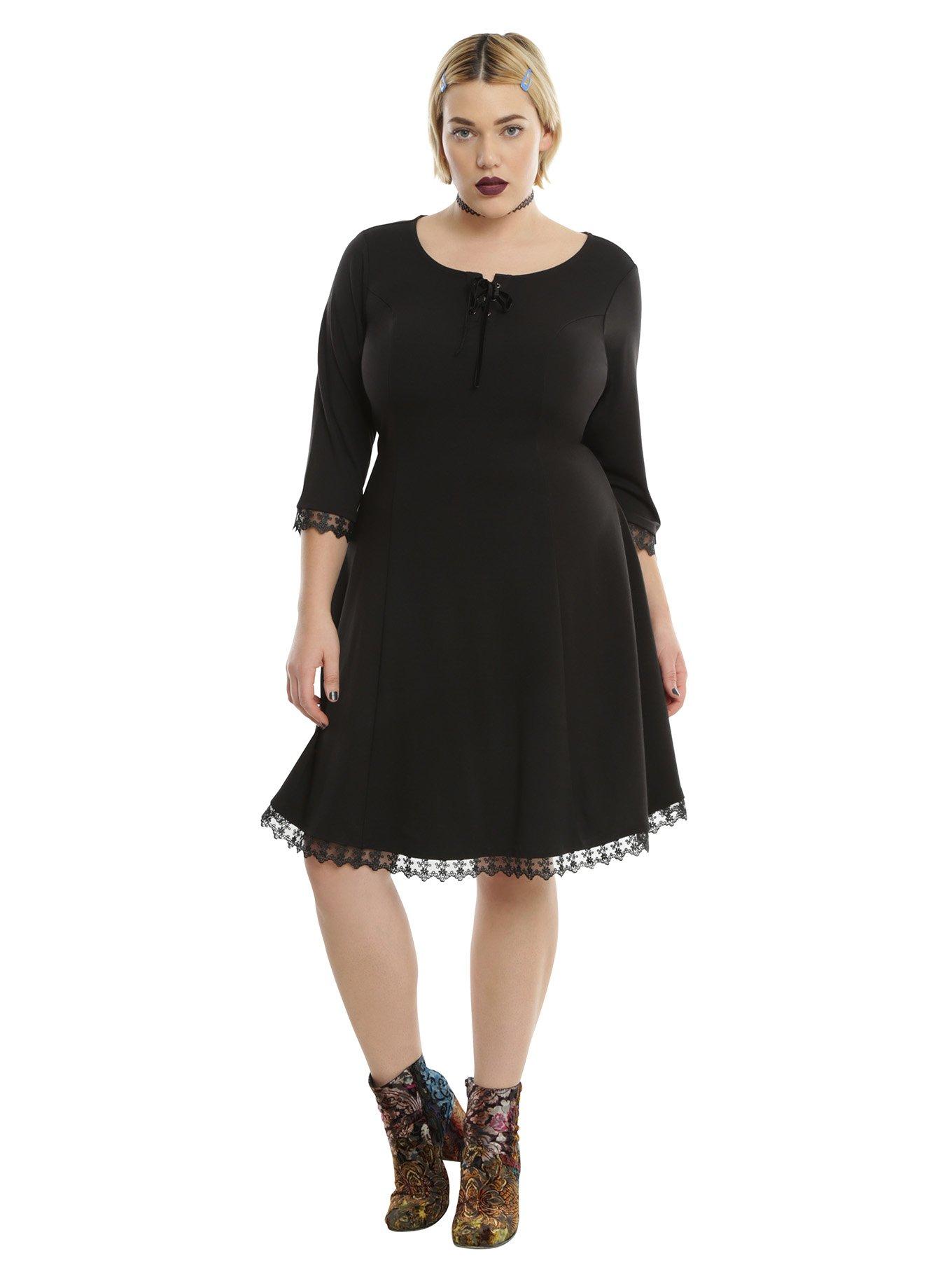 Black Lace-Up Trim Dress Plus Size, , alternate