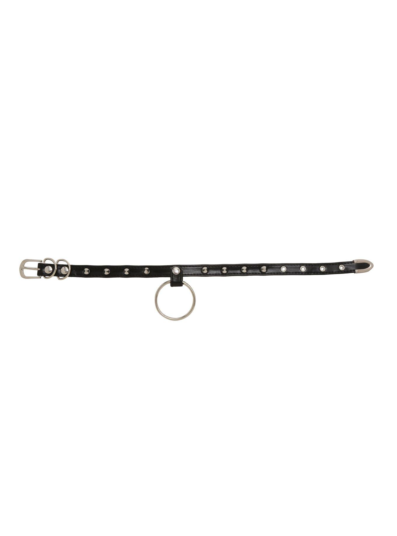 Blackheart Faux Leather Spiked Large O-Ring Choker, , alternate