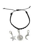 Moon Star & Sun Charm Cord Bracelet, , alternate