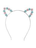 Teal & Pink Gem Flower Cat Ear Headband, , alternate