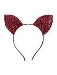 Burgundy Crochet Cat Ear Headband, , alternate