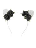 Black Rose Silver Glitter Cat Ear Headband, , alternate