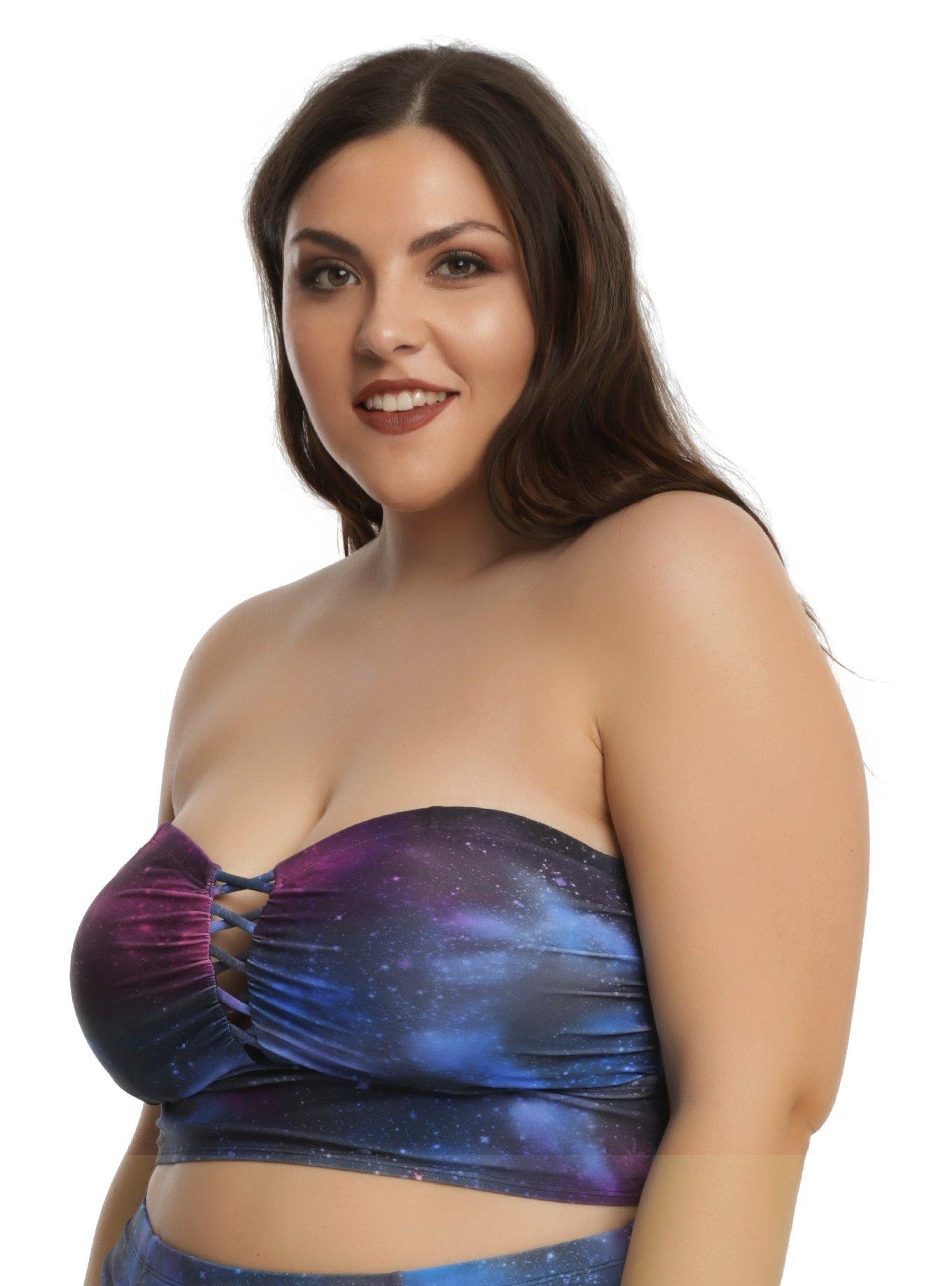 Galaxy Print Swim Top Plus Size, , alternate