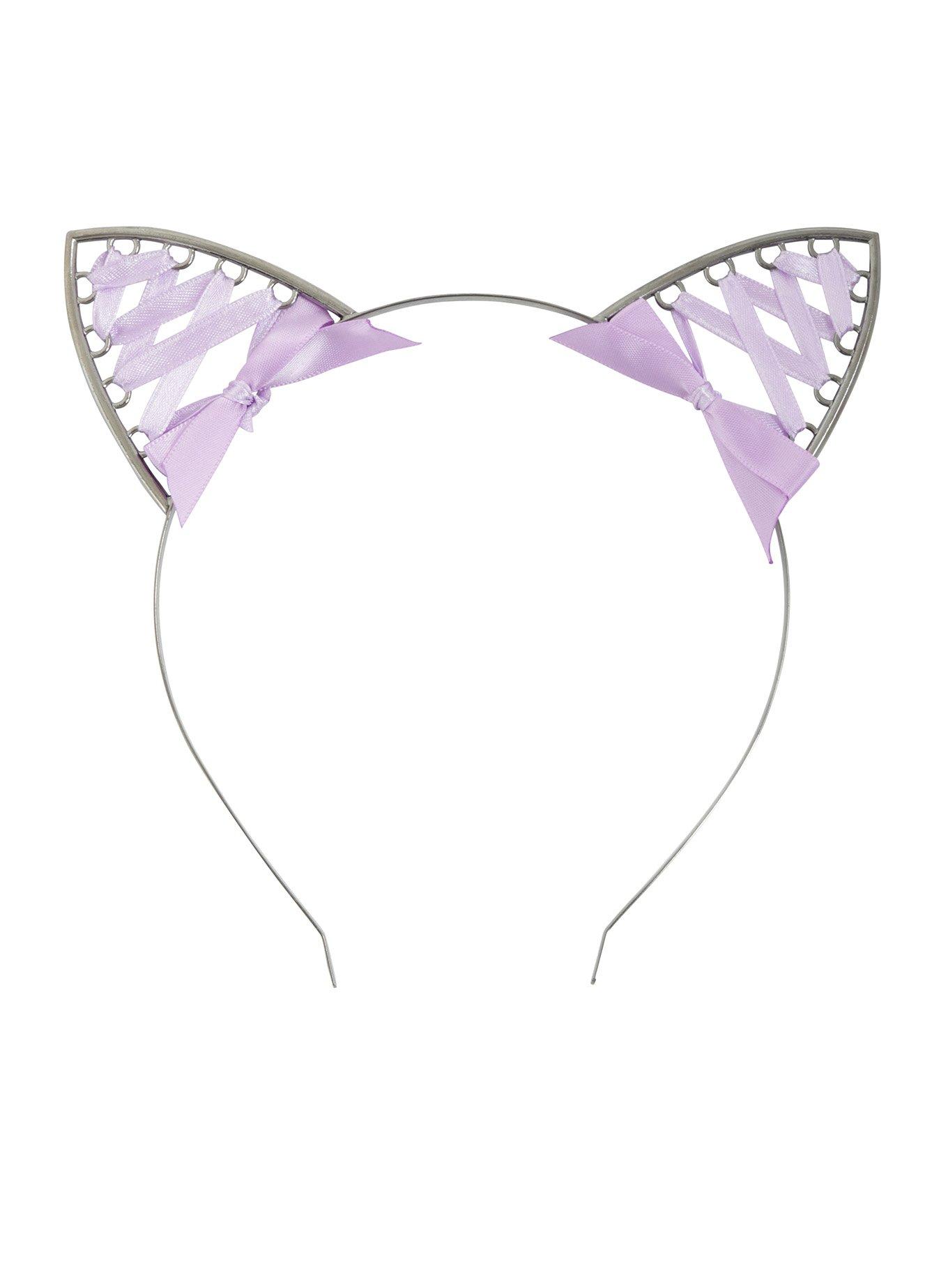 Lavender Laced Ribbon Cat Ear Headband, , alternate