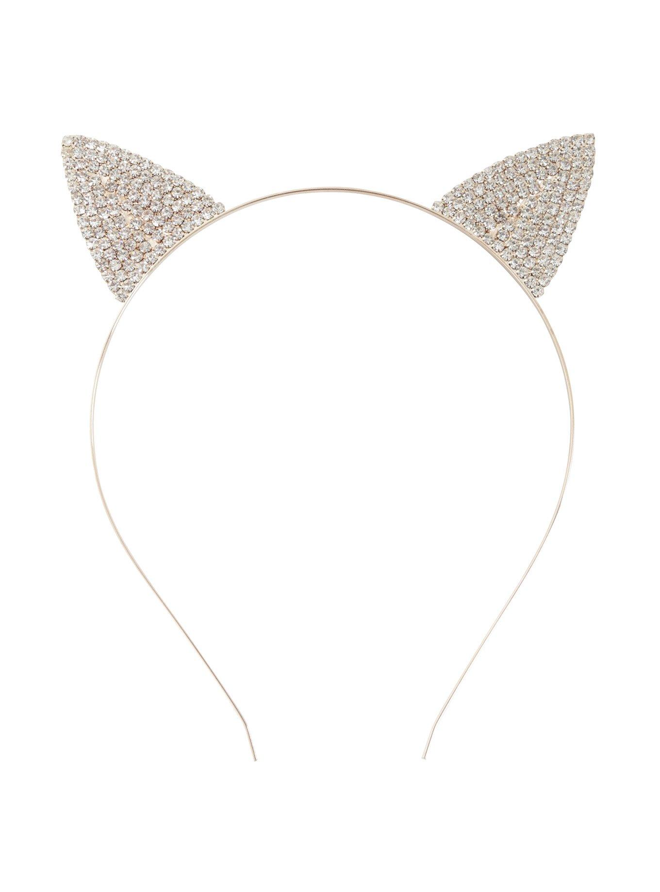 Clear Rhinestone Cat Ear Headband, , alternate