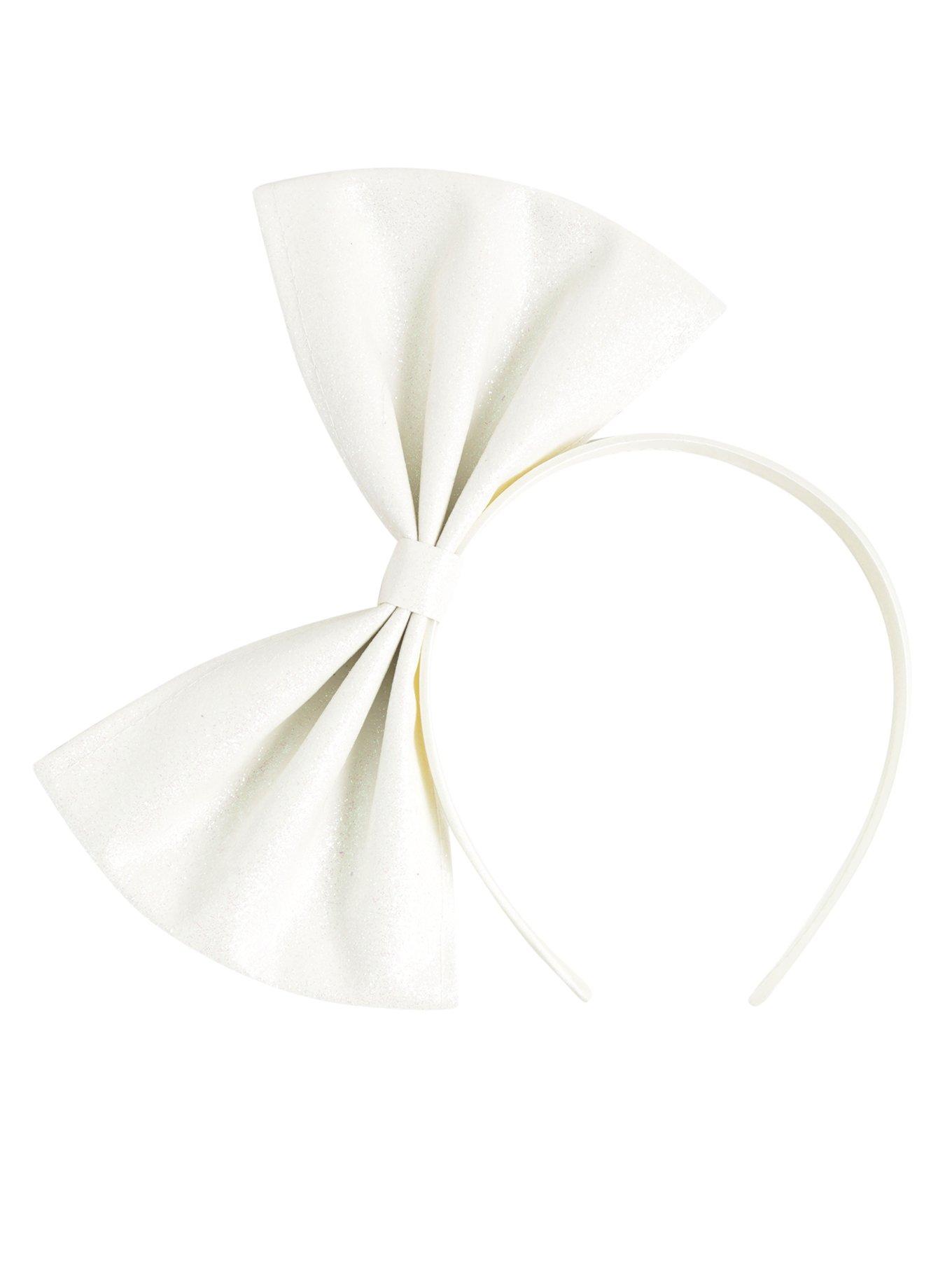 Large White Sparkle Bow Headband, , alternate