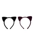 Black & Purple Velvet Cat Ear Headband Set, , alternate
