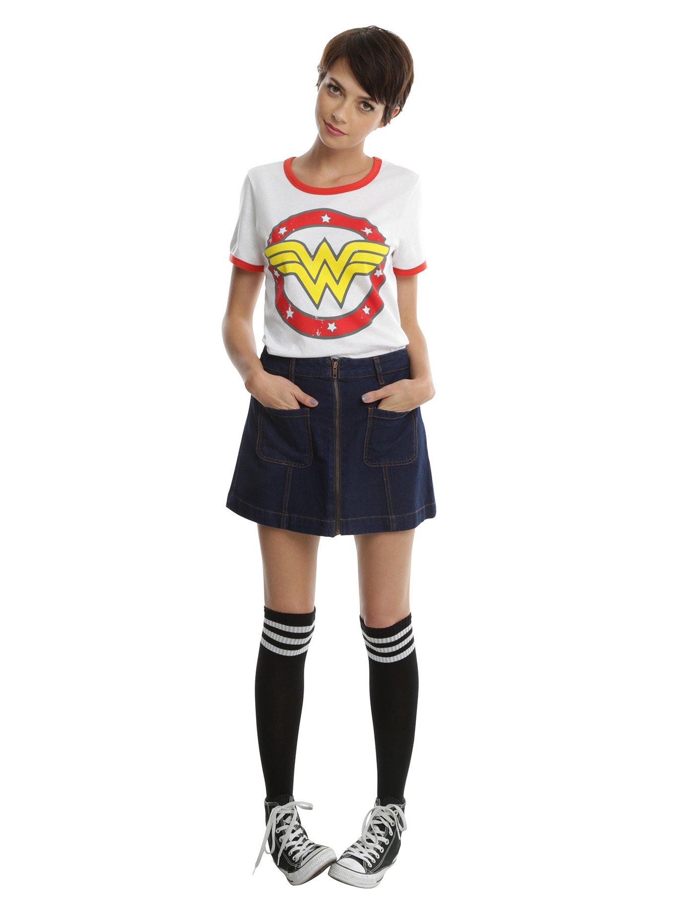 DC Comics Wonder Woman Circle Logo Girls Ringer T-Shirt, , alternate