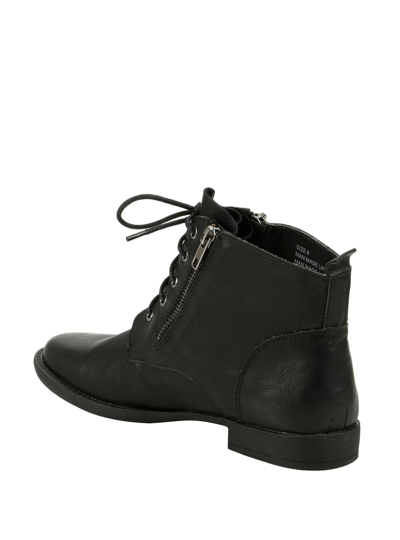 Black Lace-Up Zipper Ankle Booties, , alternate