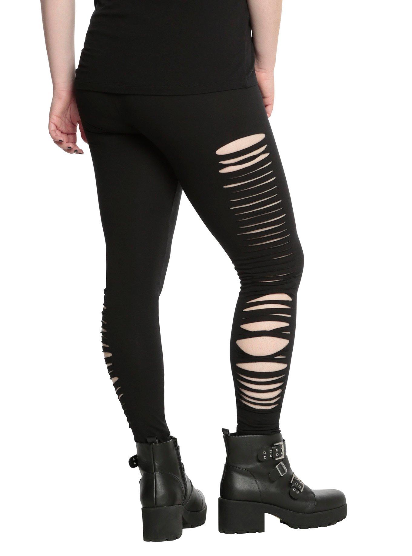 Blackheart Black Side Slit Leggings Plus Size, , alternate