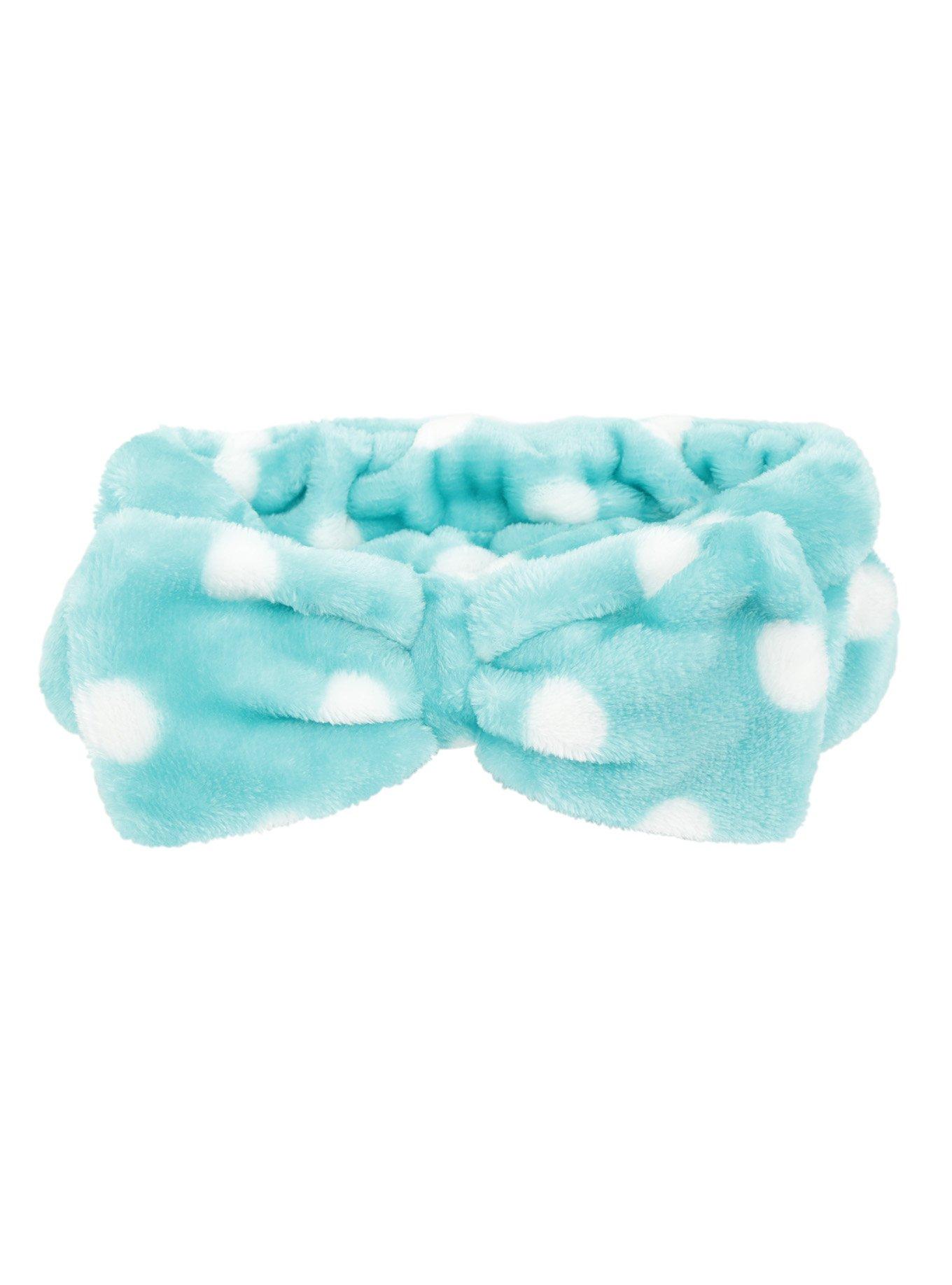 Teal & White Polka Dot Plush Bath Headband, , alternate