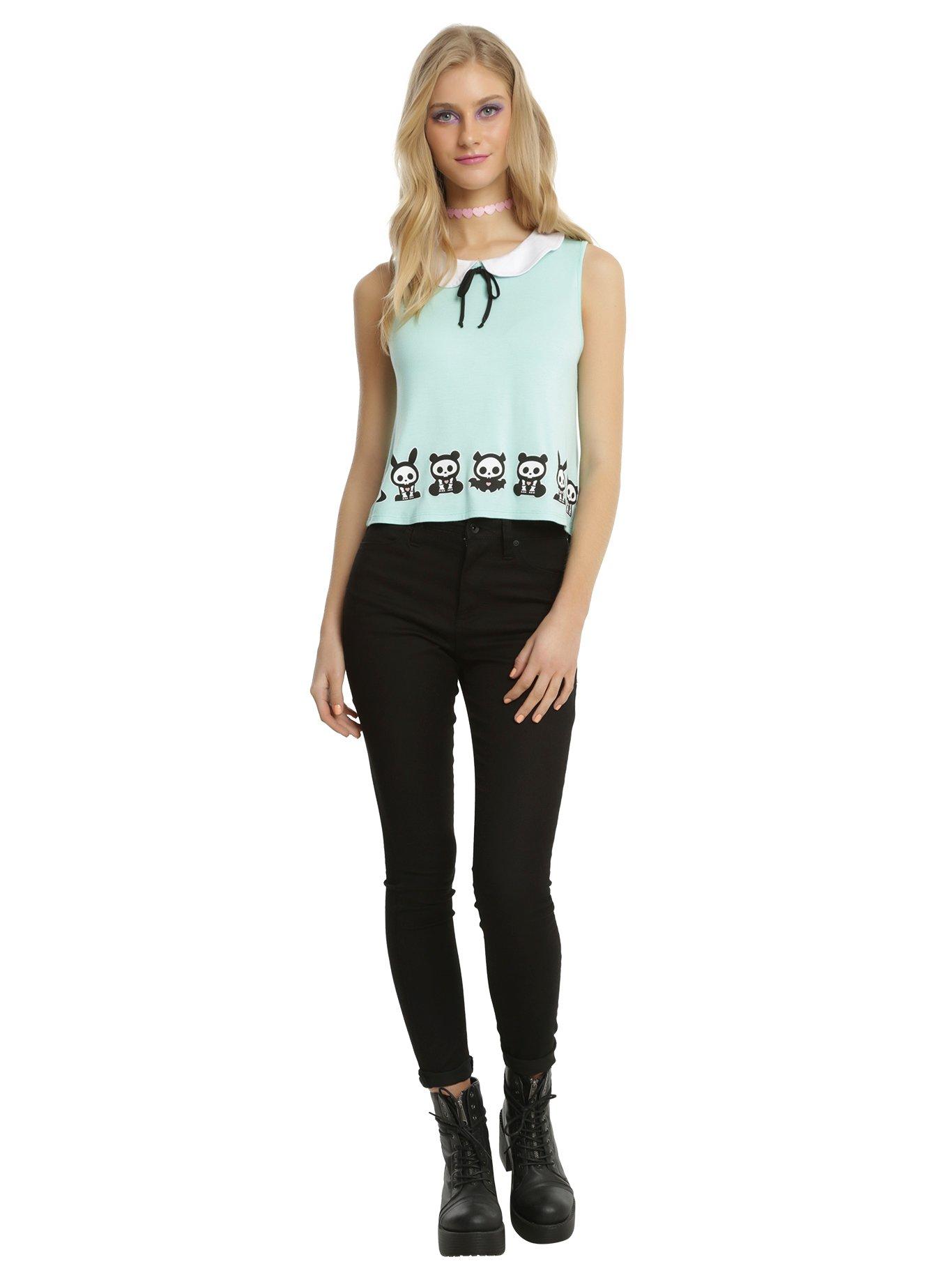 Skelanimals Mint Peter Pan Collar Girls Crop Top, , alternate