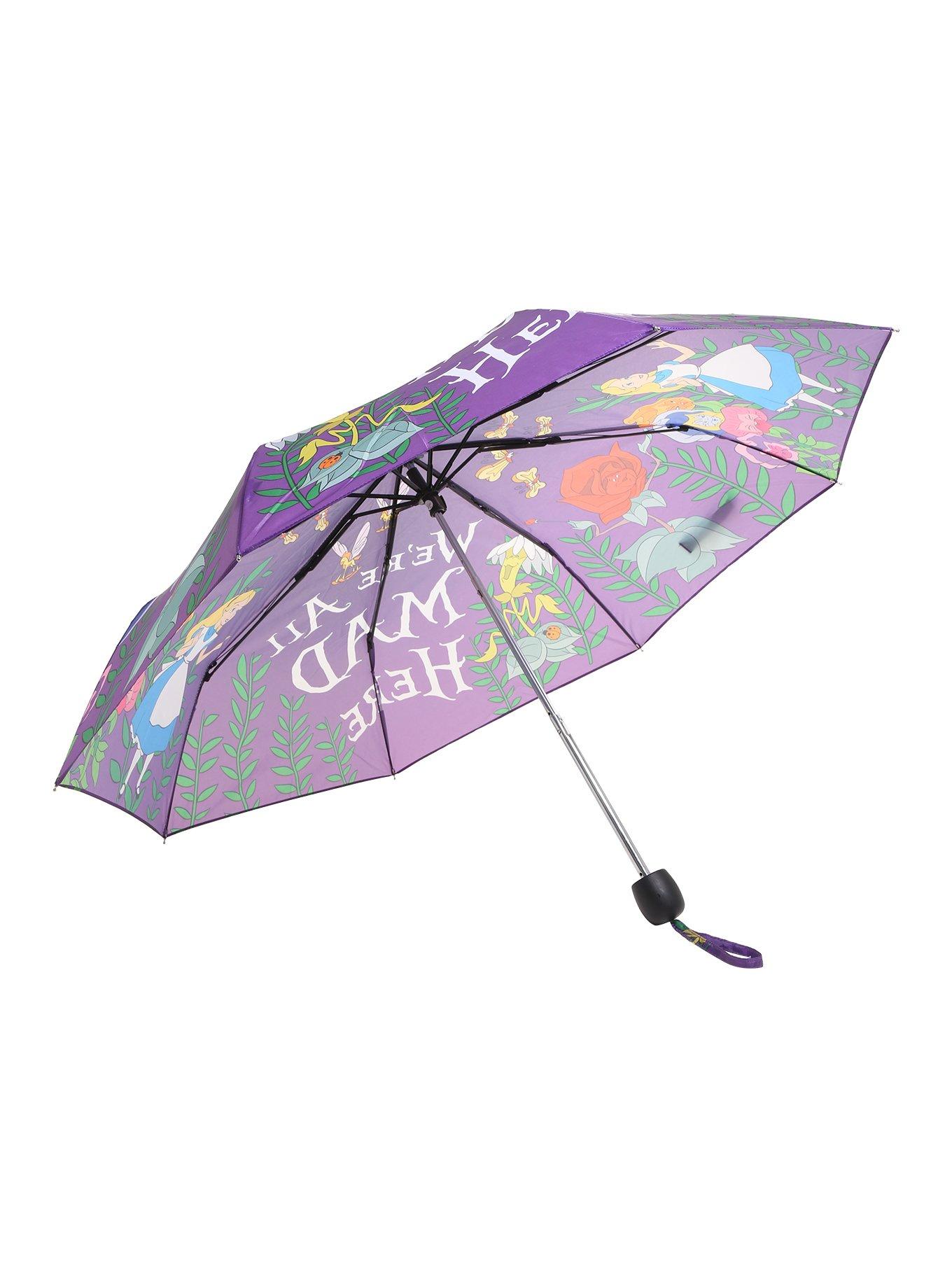 Disney Alice In Wonderland We're All Mad Here Compact Umbrella, , alternate