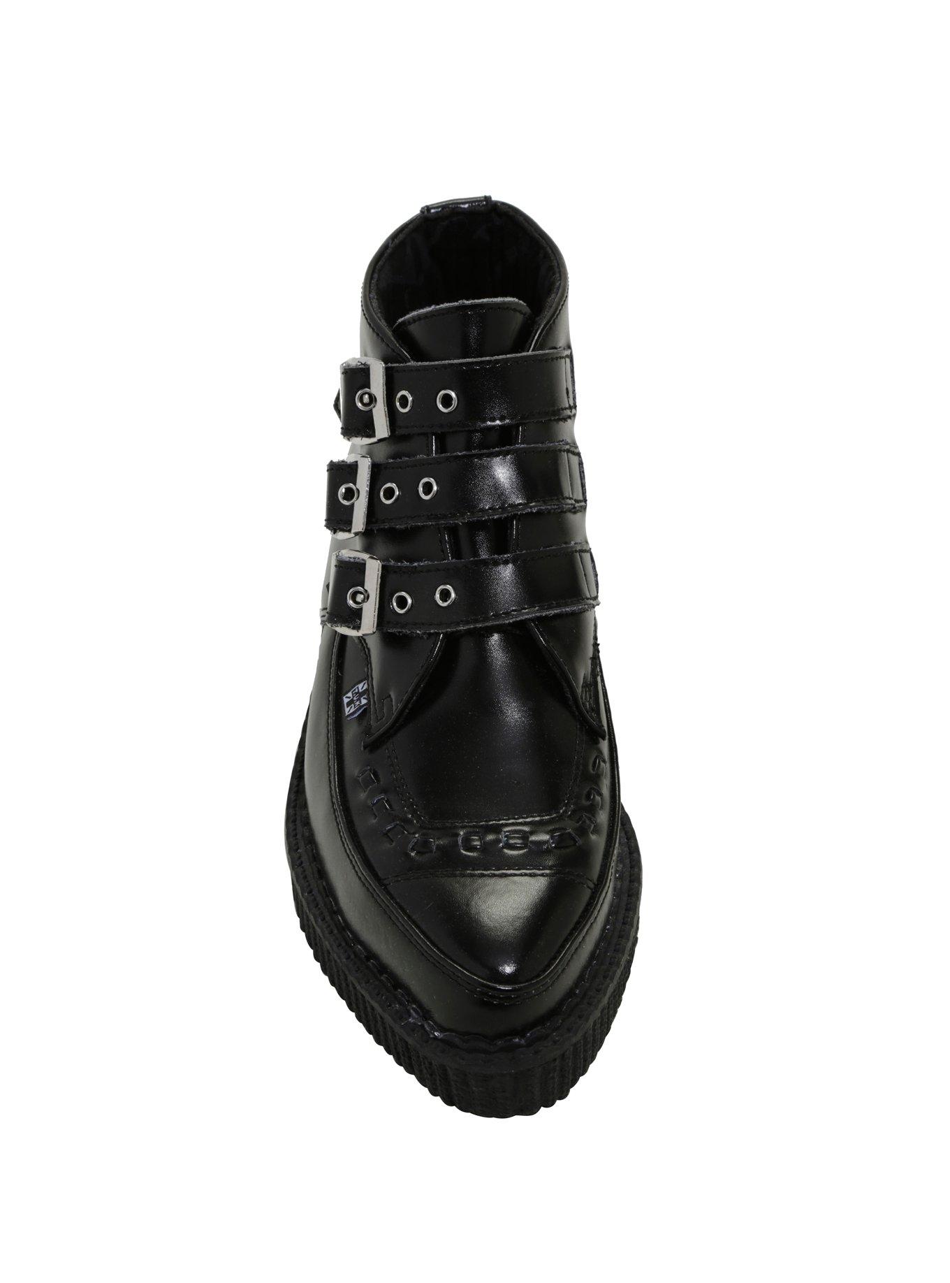 T.U.K. Black 3 Buckle Pointed Toe Creepers, , alternate