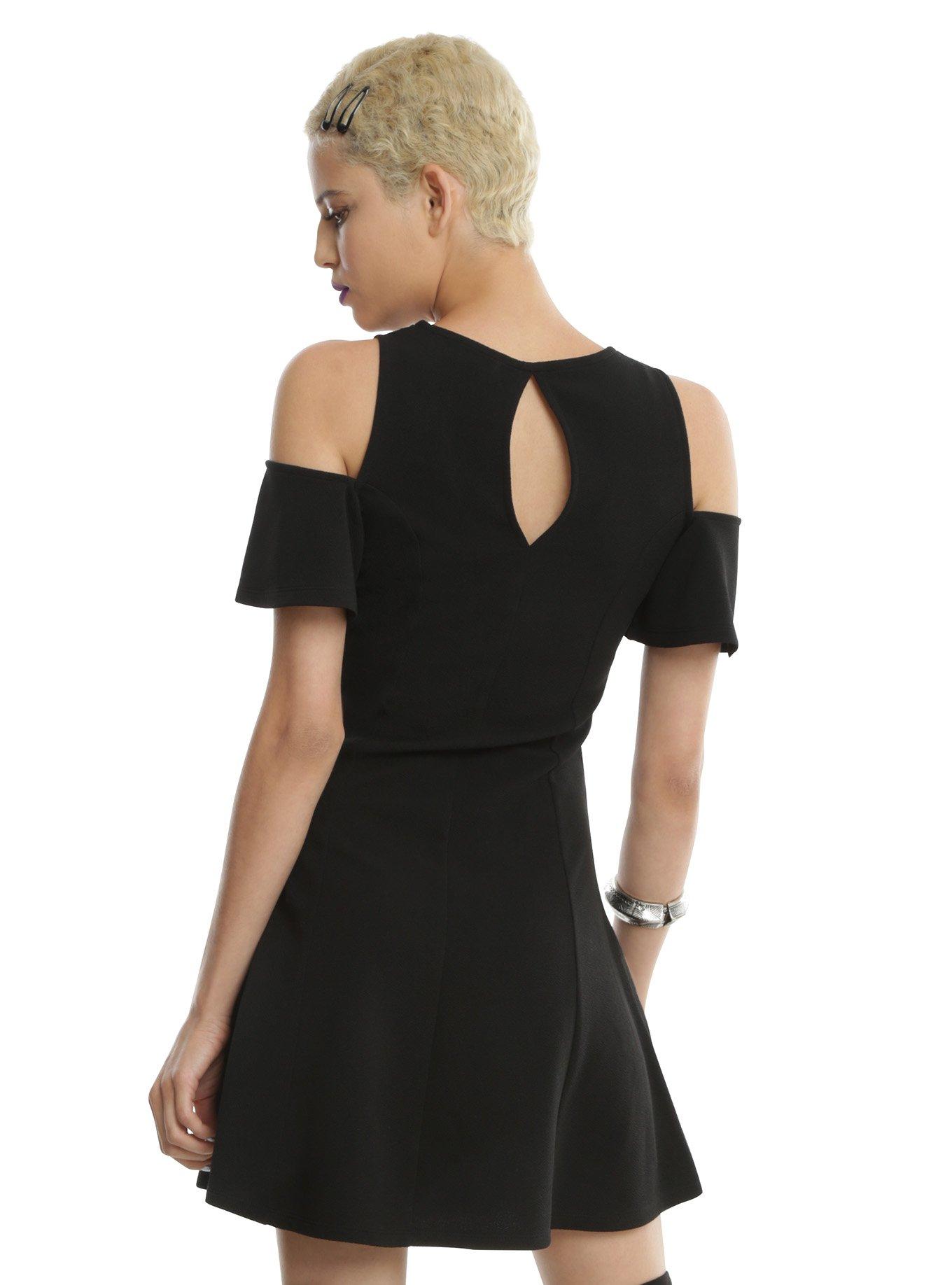 Almost Famous Black Cold Shoulder Ruffle Sleeve Dress, , alternate