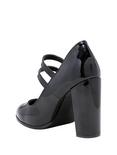 Black Round Toe Patent Leather Double Strap Mary Jane Heels, , alternate