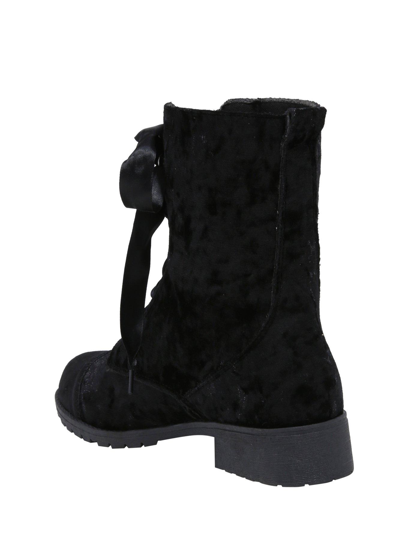 Black Crushed Velvet Combat Boots, , alternate