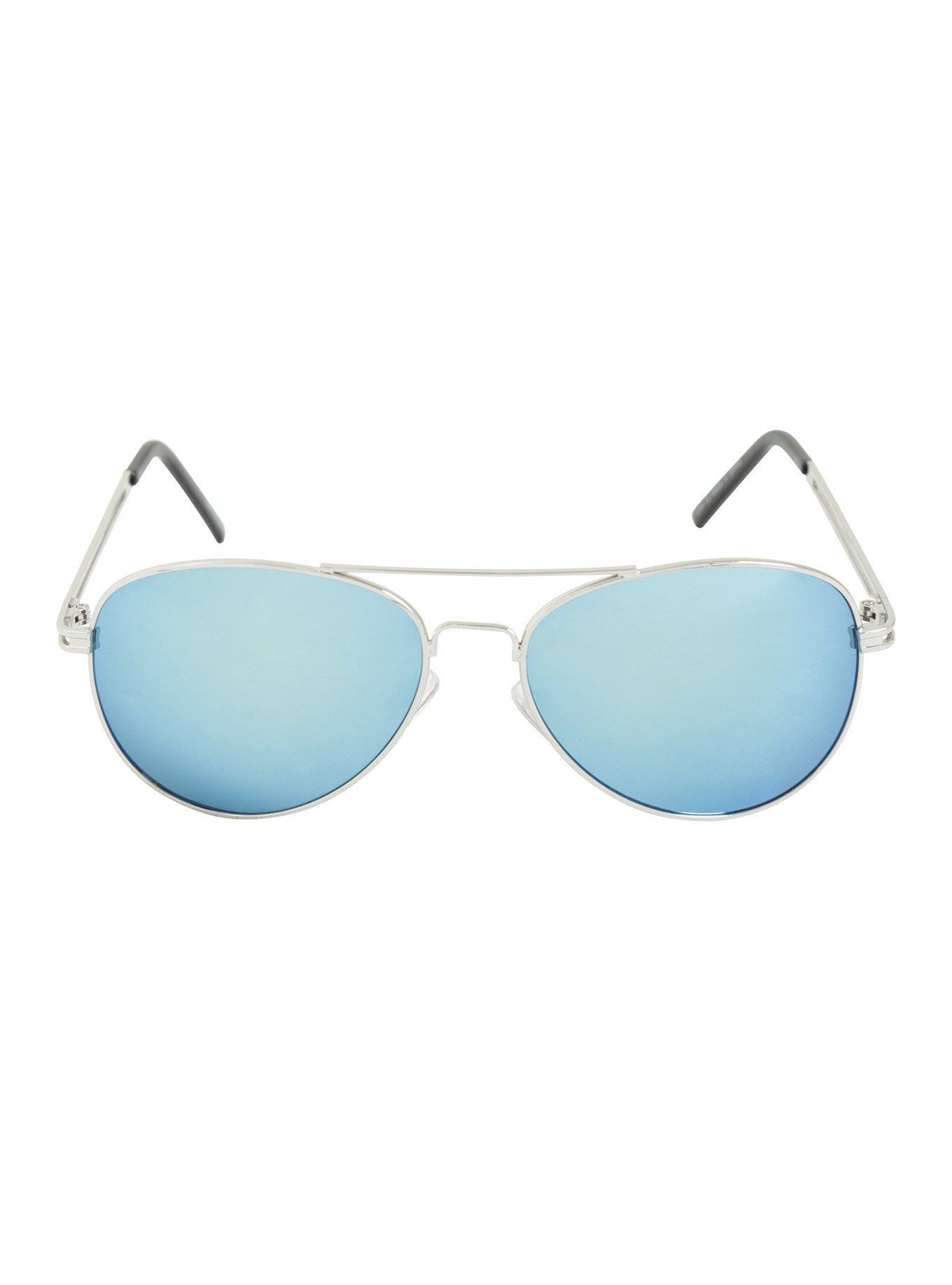 Silver Blue Reve Lens Retro Aviator Sunglasses, , alternate